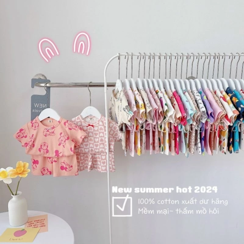 (7-17kg) Set 3 bộ Cotton xuất dư cho bé gái, Bộ cotton cộc tay cho bé mùa hè, mùa thu đông