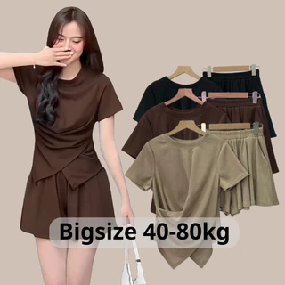 Set nữ BIGSIZE Mili' Fashion bộ áo vạt chéo cộc tay kèm quần sooc xoè tăm hàn