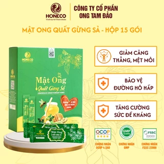 Mật ong quất gừng sả HONECO (Hộp 15 gói) - Tăng cường sức đề kháng, bảo vệ đường hô hấp.