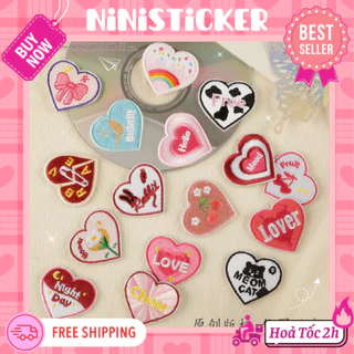 Iron Patch, Miếng Ủi Thêu Quần Áo, Sticker Vá Đồ Rách Hình Hình Biểu Trượng Trái Tím Mèo Love Ninisticker