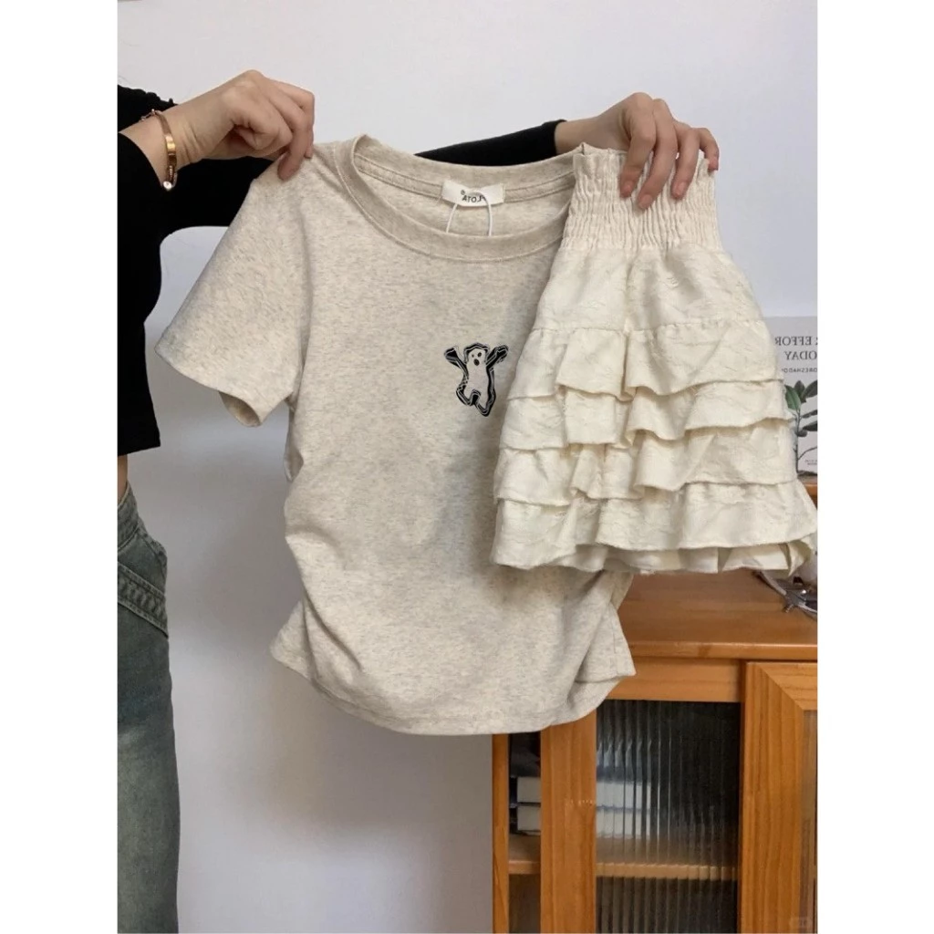 ELECLASSM Áo baby tee nữ Xám mùa hè cổ tròn áo thun ôm body in hình cute fashion 100% cotton local brand J0001