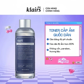 Nước Hoa Hồng Không Mùi Dưỡng Ẩm Da Và Làm Mềm Da Dear Klairs Supple Preparation Unscented Toner 180ml