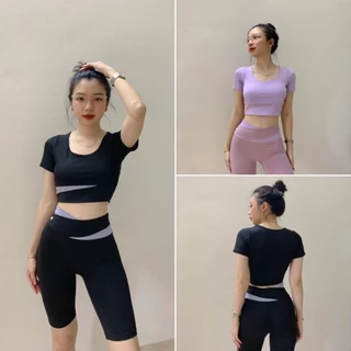 Bộ quần áo tập gym yoga nữ áo croptop quần legging lửng nâng mông đồ tập gym yoga nữ - Chất vải mềm, quần nâng v3 sexy