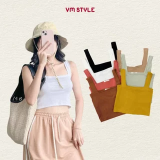 Áo 2 dây croptop nữ VMSTYLE bảng lớn trơn dáng ôm nhiều màu basic đi chơi, đi biển - ATU00358