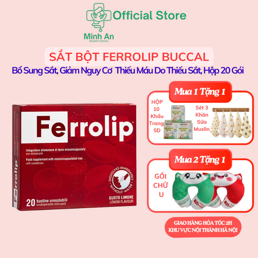 Sắt Bột Buccal Tan Ngay Trong Miệng Ferrolip Hộp 20 gói