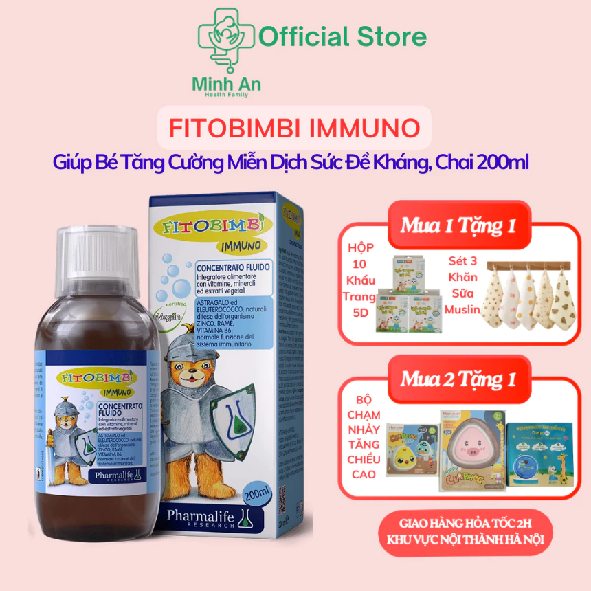 Siro Immuno FITOBIMBI Giúp Bé Tăng Cường Miễn Dịch, Sức Đề Kháng. Giảm  Ốm Vặt, Chai 200ml