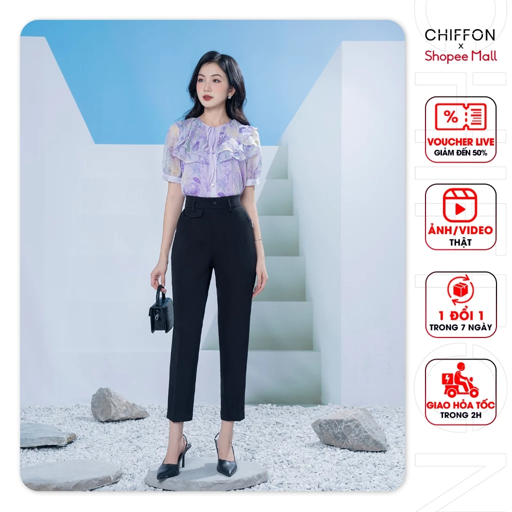 Quần baggy chéo ý nắp túi Chiffon