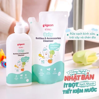 Nước Rửa Bình Sữa Và Rau Củ Quả  Pigeon 5 in1 Sạch Vượt Trội Loại Chai 500ml / Túi 450ml