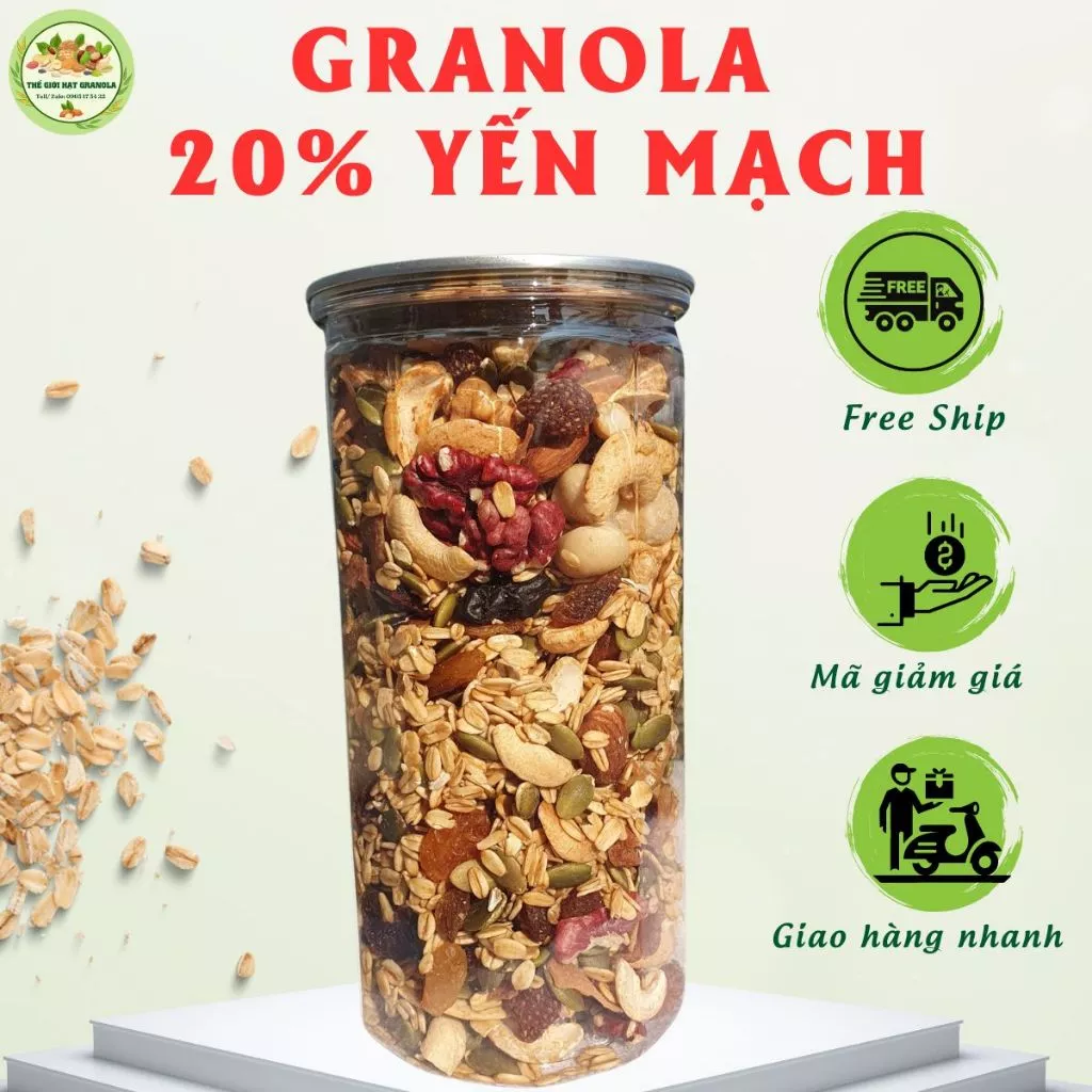 Granola Siêu Hạt MIX 20% Yến Mạch Thơm Ngon, Không Đường, Không Chất Bảo Quản, Ngũ cốc ăn kiêng giản cân