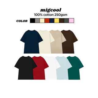 Áo thun trơn MIGCOOL 250gsm, áo phông trơn nam nữ tay lỡ oversize form rộng Premuim 100% cotton UN01