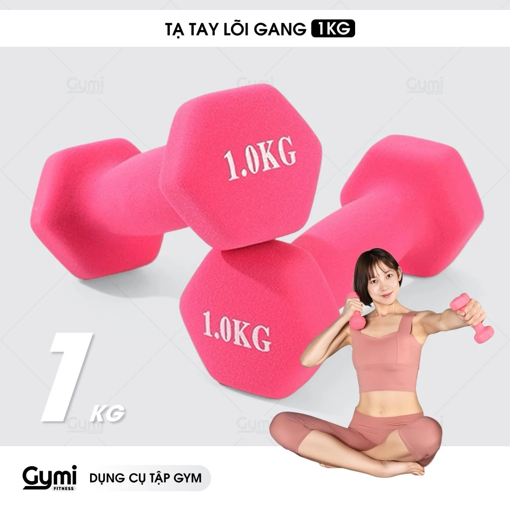 [1 Cái] Tạ tay nữ 1kg lõi gang đặc bọc cao su tập gym yoga chống trơn trượt, xước vỡ sàn - TaTay-1kg