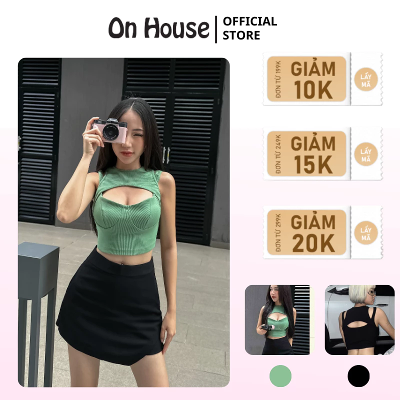 Áo thun nữ Sexy cutout cá tính ON HOUSE Áo sát nách hai dây hở lưng cá tính phôi cách điệu chất thun gân co giãn CR134