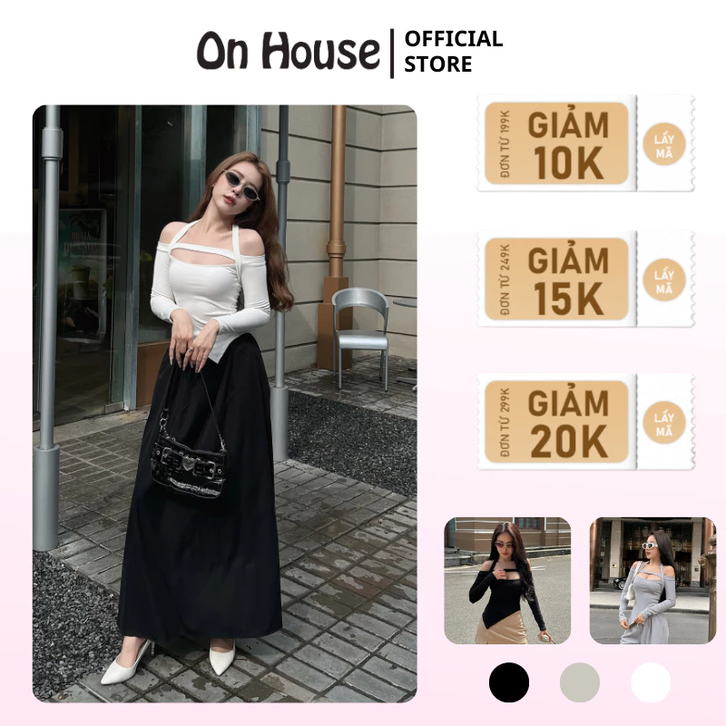 Áo thun tay dài trễ vai, bẹt vai, choàng cổ vạt xéo ONHouse thiết kế hở vai, hở lưng form ôm chất thun tăm co giãn tốt