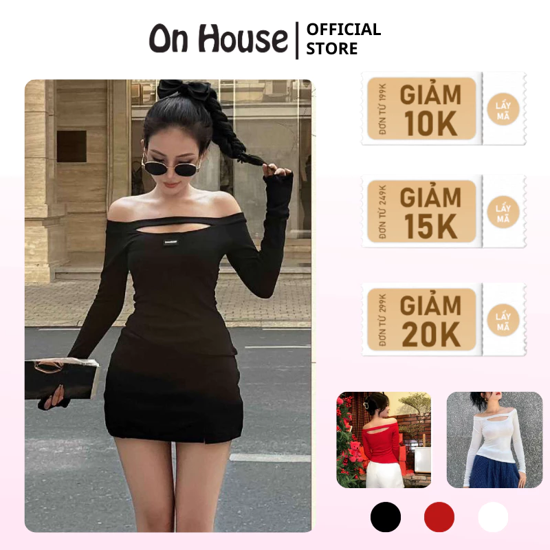 Áo thun trễ v tay dài nhúng eo vạt xéo ON House mặc được 2 kiểu hở trước hoặc sau, chất thun tăm co dãn ôm người