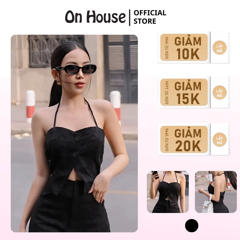 Áo yêm gile form vest cổ tim cột dây ON House chất jean mềm họa tiết họa mai nổi sang trong, quý phái, thanh lịch