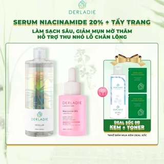 Bộ Đôi Tẩy Trang Derladie 500ml, Serum Derladie Laboratoire Pore Tightening Ampoule Niacinamide 20% + Zic PCA 1% 30ml