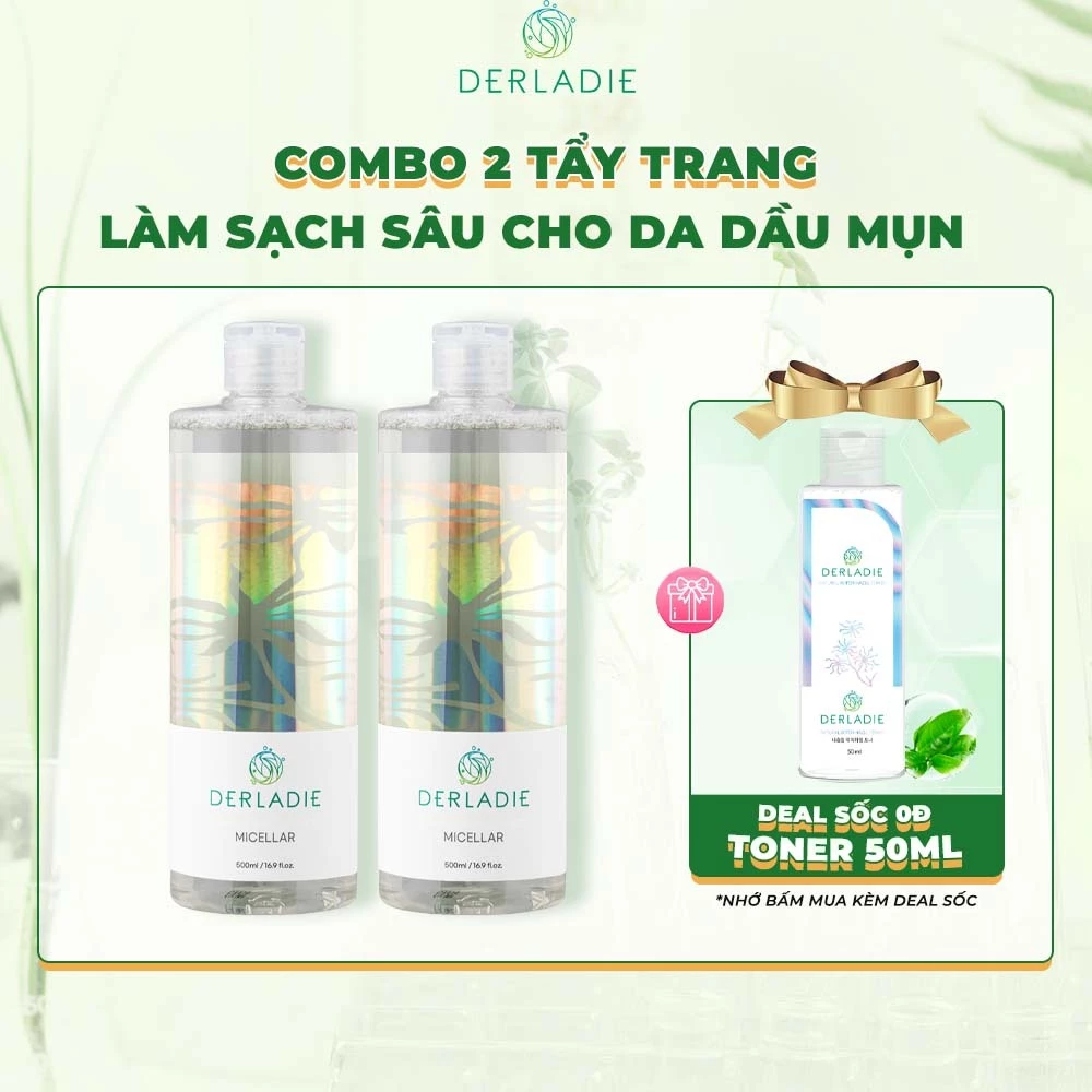 [COMBO 2] Nước tẩy trang Derladie Cleansing Water Witch Hazel làm sạch, ngừa mụn trên da 500ml