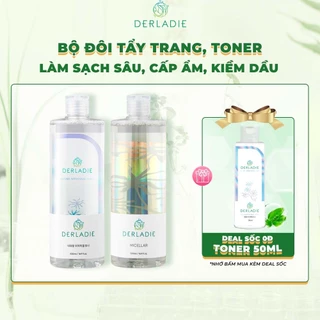 Bộ đôi làm sạch, cấp ẩm Nước tẩy trang Derladie 500ml, Toner Natural Witch Hazel 500ml