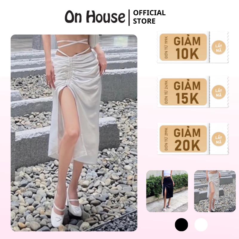 Chân Váy Lụa Dài  xẻ trước Mina Midi skir, có dây để rút điểu chỉnh phần hở tuỳ thích form chữ A, váy đi biển mùa hè