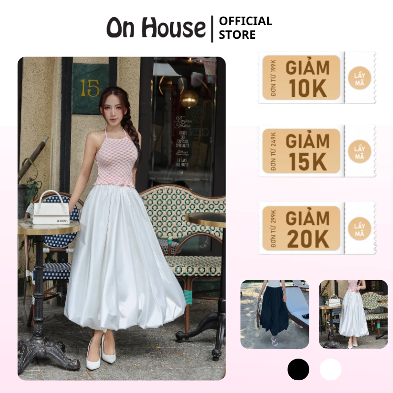 Váy Bí Lụa dáng dài lưng thun ON House - chân váy lụa dáng dài thiết kề form bí ngô xòe chữ A