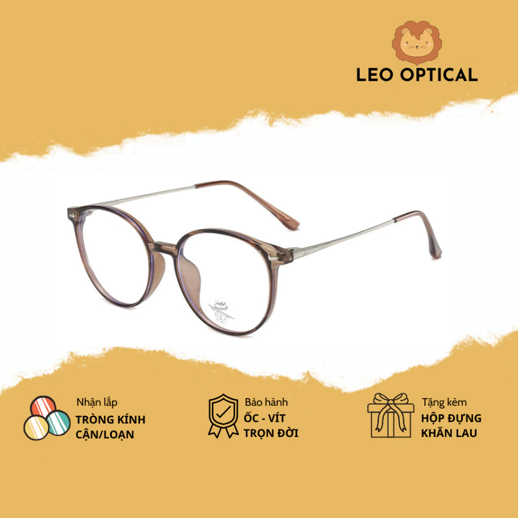 Kính mắt chuyên lắp cận dáng trứng oval tròn bầu lọc ánh sáng xanh LEO OPTICAL 85065
