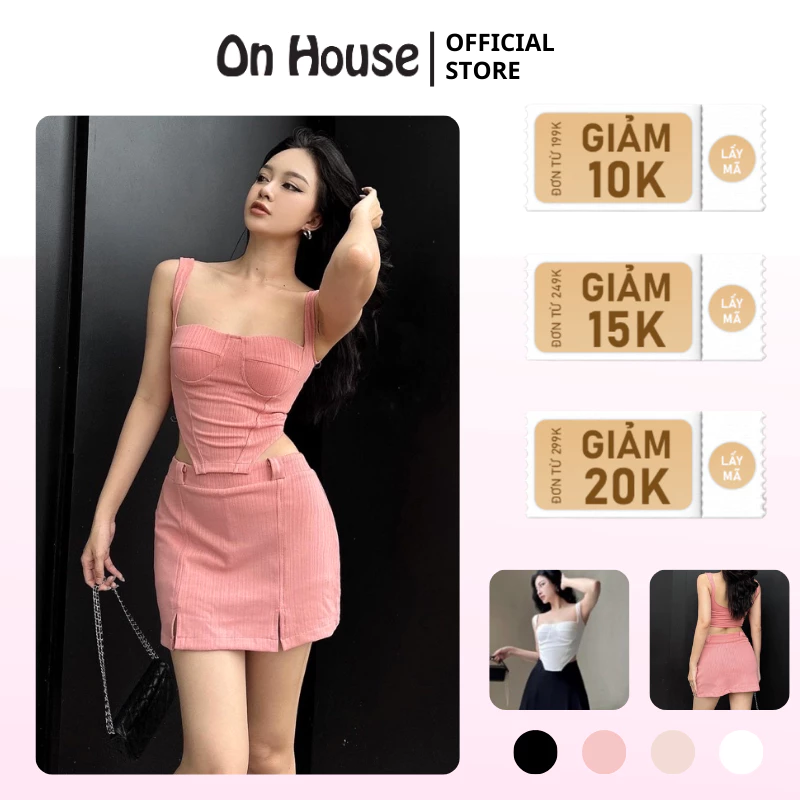 [ẢNH THẬT] ONHOUSE Áo 2 dây cúp ngực dáng corset có sẵn mút ngực phối cùng chân váy lưng thấp y2k tôn dáng, CÓ TÁCH LẺ