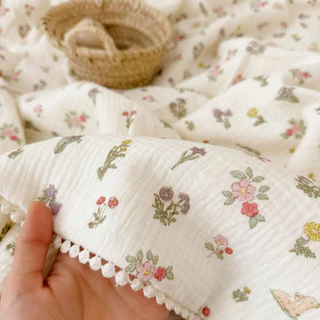 vải xô muslin 2 lớp cao cấp nai hoa cỏ thấm hút tốt an toàn cho bé sơ sinh