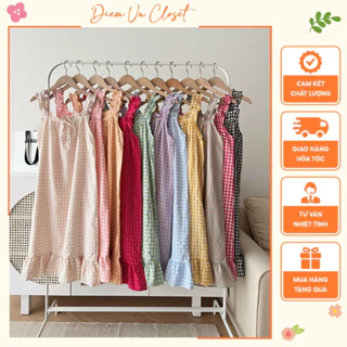 [HÌNH THẬT] Đầm pijama 2 dây đũi caro mềm, váy ngủ nữ mặc nhà