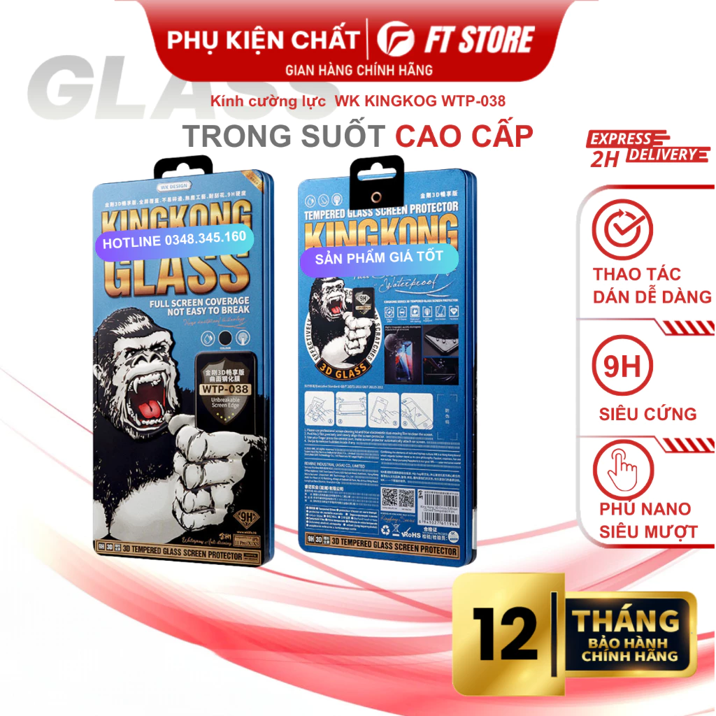 Kính cường lực KINGKOG WEKME WTP-038 cho điện thoại full màn hình siêu cứng, chống vân tay, trong suốt - CHÍNH HÃNG