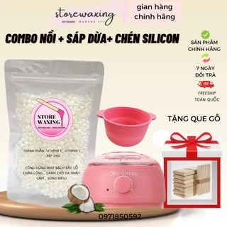 COMBO NỒI NÂU SÁP CAO CẤP STORE WAXING  PRO WAX 100 ,BÁT SILICON,SÁP WAX quà tặng que gỗ