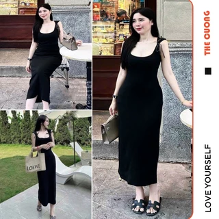 ĐẦM SUÔNG NỮ SÁT NÁCH C8871 CHẤT ZIP CO GIÃN PHỐI NƠ DÂY  VÁY BODY TRƠN ĐUÔI CÁ DÁNG DÀI FREESIZE