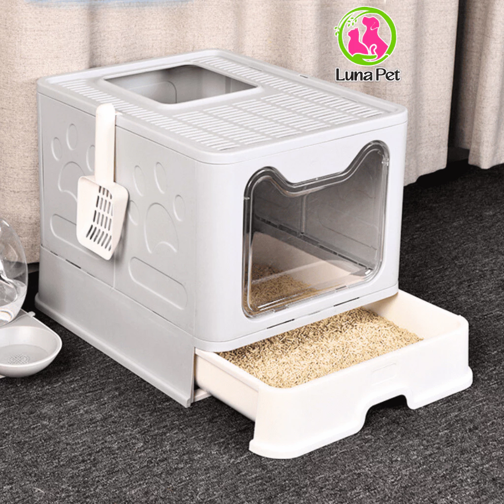 Nhà vệ sinh cho mèo cao cấp vuông lớn LunaPet NV01- Nhà vệ sinh 2 cửa chống văng cát có ngăn kéo
