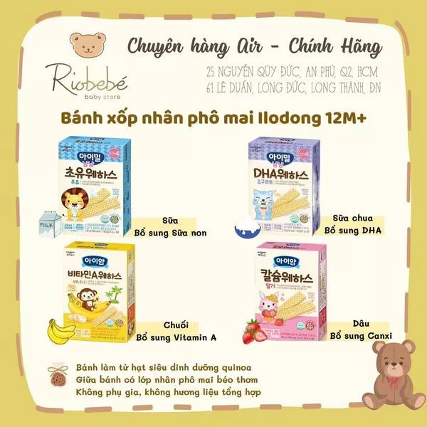 Bánh xốp nhân kem Ildong 12M+ bổ sung Sữa Non, DHA, Vitamin A, Canxi [Hàng Air - Nội địa Hàn]