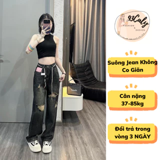 [BIGSIZE 85kg] Quần Jean Nữ Suông Rách Cạp Cao Thể Thao, quần bò ống rộng nữ lưng cao rách năng động