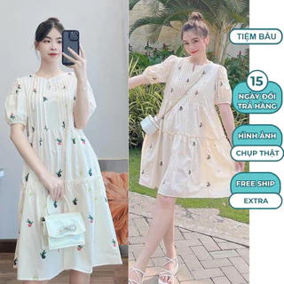 ĐẦM VÁY BẦU BABYDOLL CÔNG SỞ DÁNG SUÔNG BASIC HỌA TIẾT HOA NHÍ TRẺ TRUNG V195 - VÁY XINH CHO MẸ BẦU MẶC HÈ