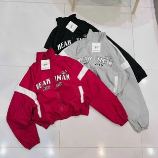 Áo khoác dù nữ 2 lớp form lửng croptop LOGO TMAN phối sọc tay cực đẹp