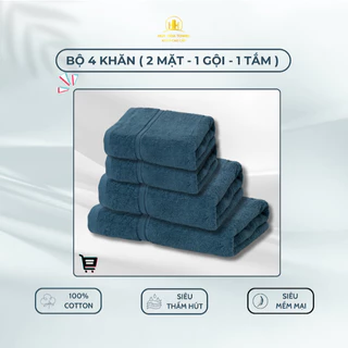 Combo 4 Khăn 2Mặt - 1Gội - 1Tắm Cao Cấp 100% Cotton Siêu Thấm Hút Mềm Mịn Hàn Quốc HUY HOÀ TOWEL