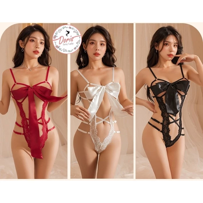 [Che tên] Bộ đồ lót bodysuit lọt khe dây cột nơ ngực, đồ ngủ nữ sexy CP081