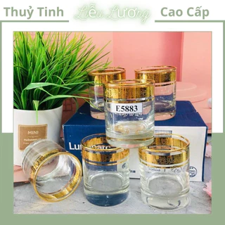 Bộ 6 Cốc Thuỷ Tinh Cao Cấp Luminarc Cường Lực Khảm Vàng, Bạc, Hoa Văn | Dáng Tròn 200ml.