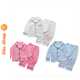 Bộ Pijama Đũi Dài Tay Sâu Shop, Đồ Ngủ Cho Bé Chất Đũi Nhăn Cực Mát Từ 8-28kg