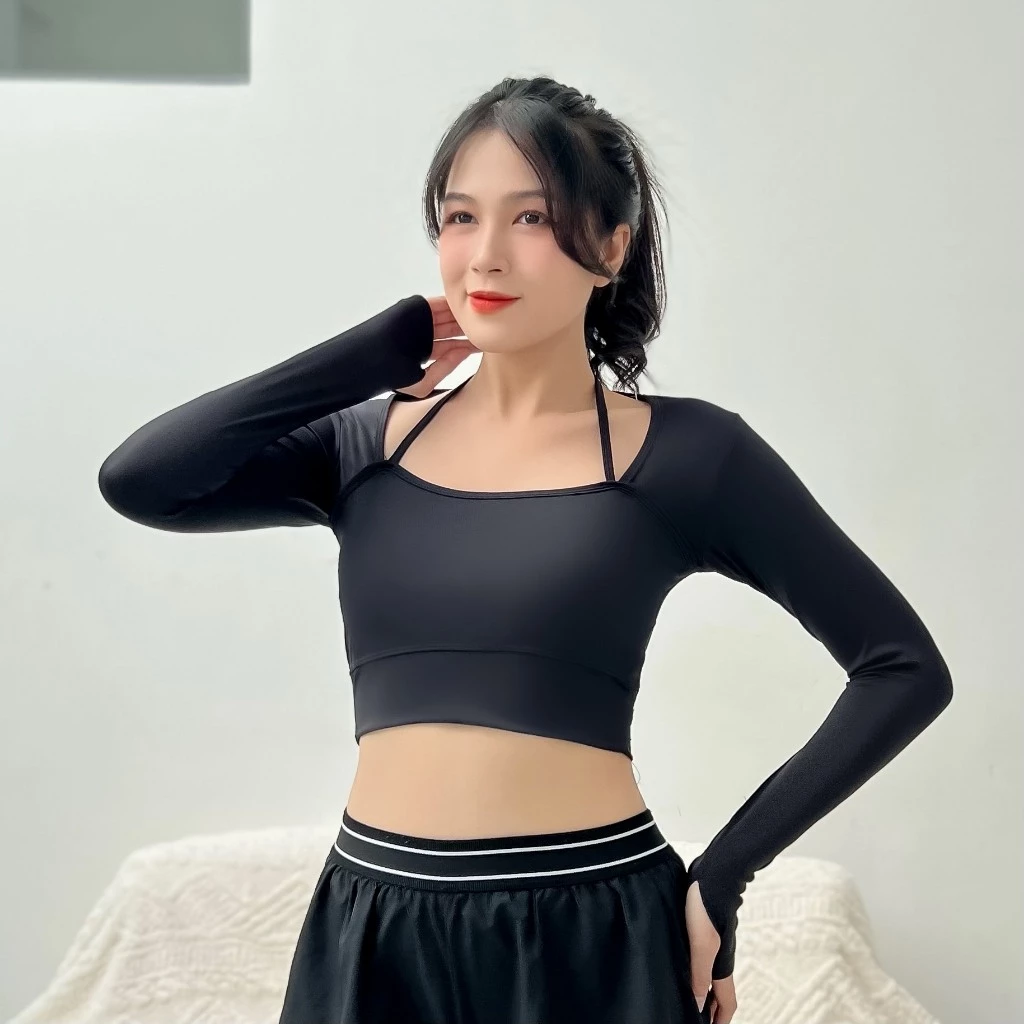 Áo Thun Tập Gym Yoga Pickleball Croptop Ôm Body 𝐂𝐎́ 𝐌𝐔́𝐓 Thể Thao Nữ Mềm Mịn Thoáng Mát Tôn Dáng (Ao18)