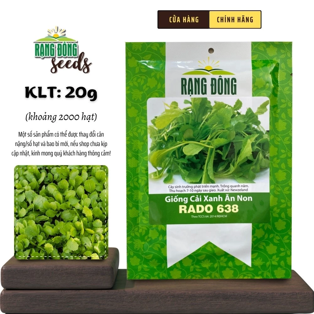 Hạt giống Cải Xanh Ăn Non Rado 638 (20g~2000 hạt) thu hoạch sau 7-15 ngày - Rạng Đông Seeds