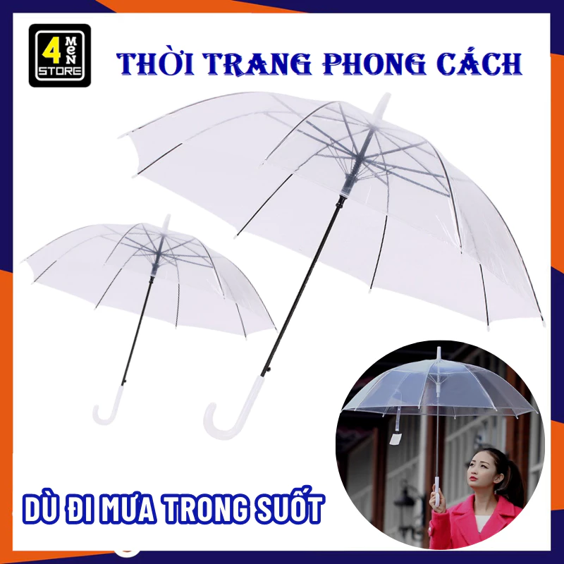 Dù Đi Mưa Che Nắng Trong Suốt - Ô Trong Suốt Bền Đẹp Che Mưa Thời Trang 8 Nan Cứng Cáp - Dù Gấp Gọn