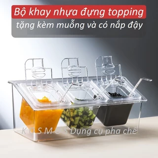 Bộ khay nhựa PC giữ lạnh đựng thạch topping, nguyên liệu pha chế 2 ngăn, 3 ngăn, 4 ngăn cao cấp