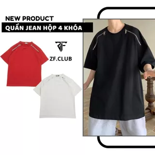 Áo Phông ZF.CLUB Phối Khóa Zip Vai, Áo Cộc Tay Nam Nữ Phong Cách Hàn Quốc Chất Liệu Thun Da Cá Cao Cấp From Rộng [ TK ]