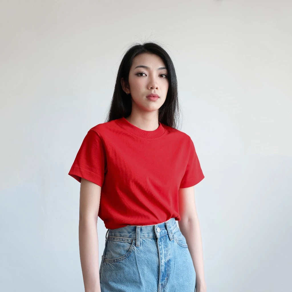 Áo Thun Trơn Cổ Tròn Cộc Tay Màu Đỏ, Áo Baby Tee Chất vải Cotton, Áo Phông Thấm Hút Mồ Hôi
