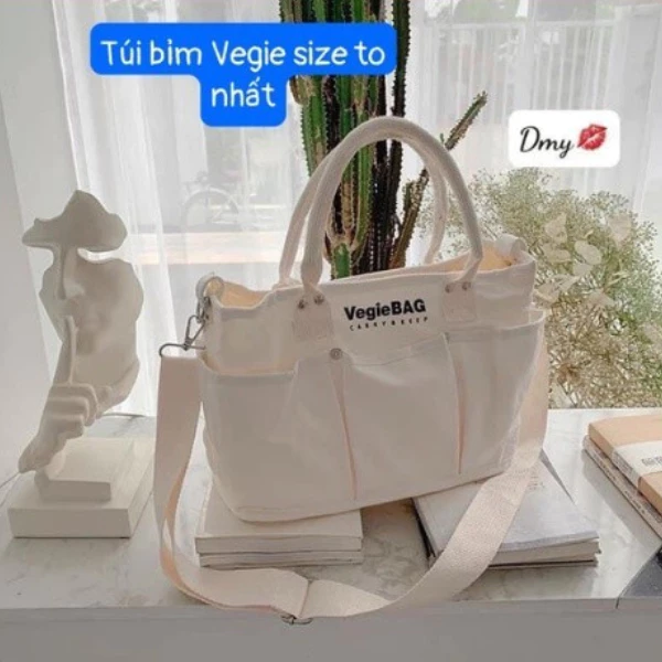 túi xách bỉm sữa vegiebag size to, balo đi sinh đa năng phong cách hàn quốc, kích thước 40x18x30cm