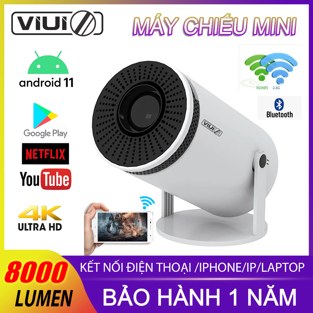 Máy chiếu mini KA310 Full HD 4K WiFi kép 8000 lumens Bluetooth5G Android 11.0 WIFI Kết nối Apple/điện/thoại/Laptop/ipd