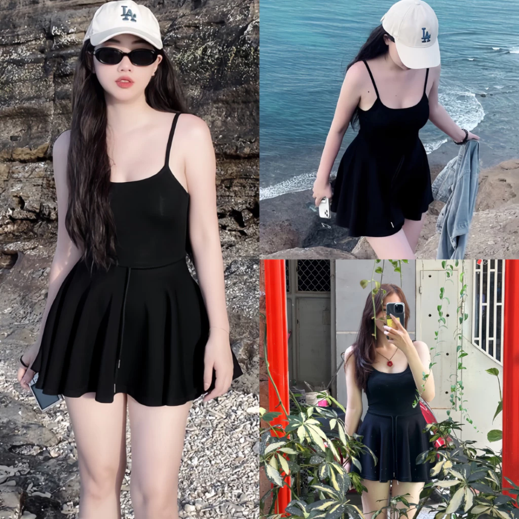 Bộ Jumpsuit Dáng Váy Chữ A Ôm Body Tôn Dáng Kèm Mút Đệm Siêu Xinh, Labibi