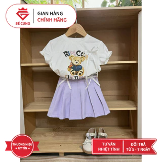 Set Áo Thun Trắng (Gấu RINCER) Kèm Chân Váy Xếp Li Tím 85E Dành Cho Bé Gái [Bé Cưng Kids]